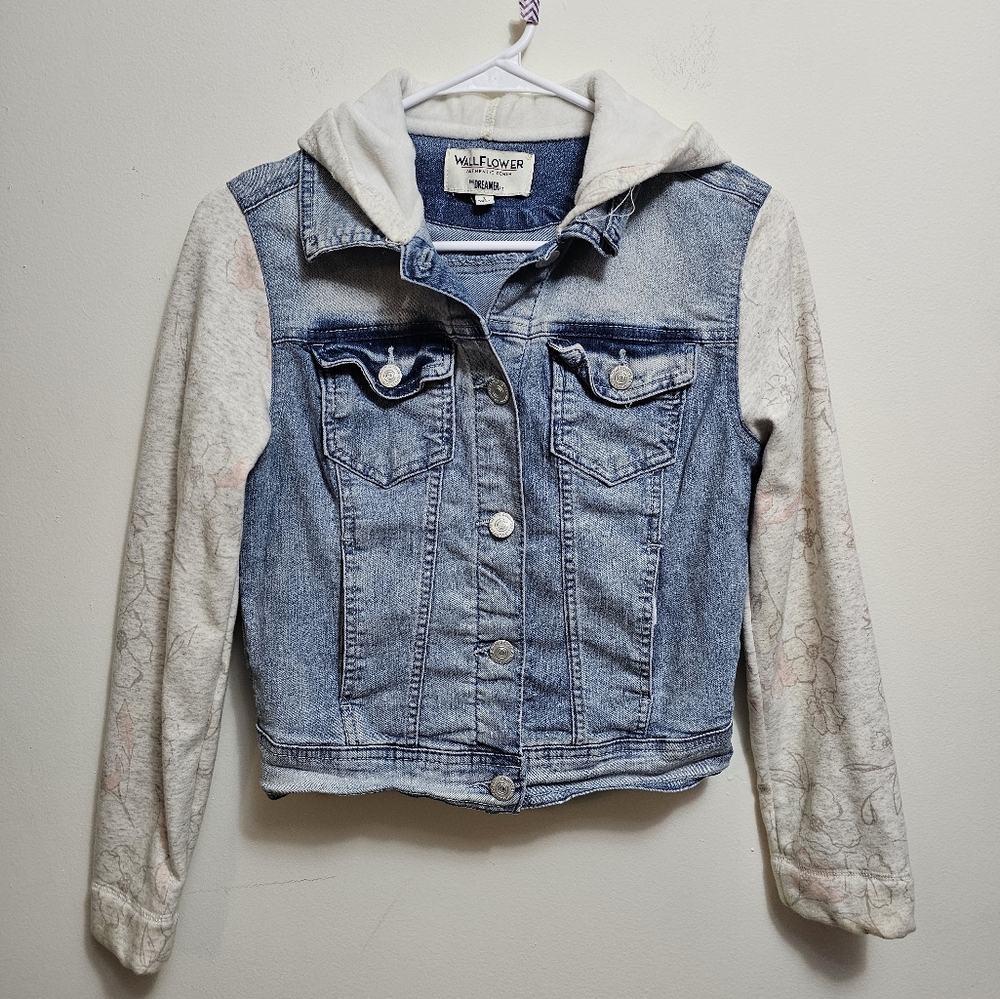 Wallflower Blue and Gray Jean Jacket with‎ Knit Sleeves